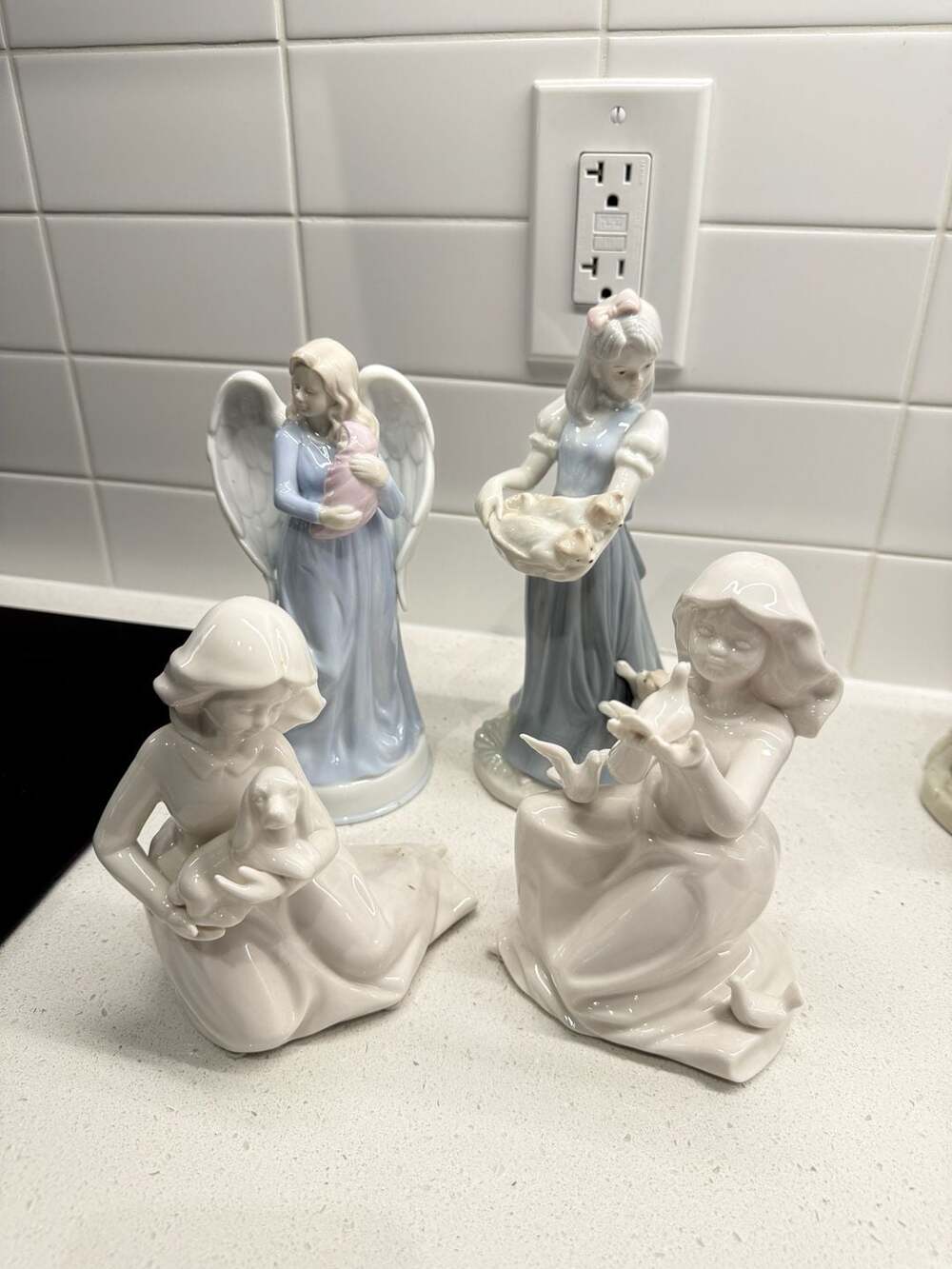 Lot of 4 Porcelain Figurines | Angel, Girl with Cats, Dog & Doves